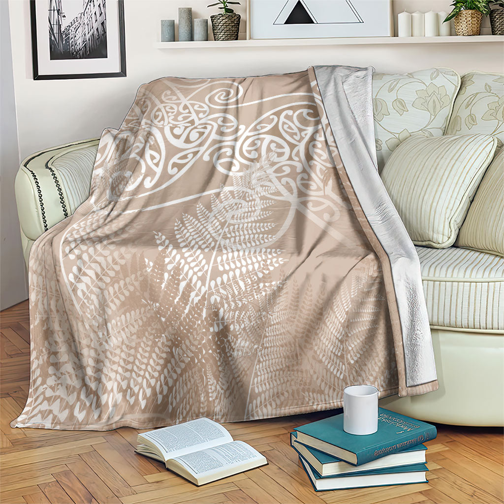 Aotearoa Maori Koru Curves Blanket Silver Ferns - Mocha LT7 Beige - Polynesian Pride