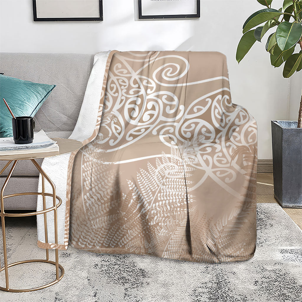 Aotearoa Maori Koru Curves Blanket Silver Ferns - Mocha LT7 - Polynesian Pride
