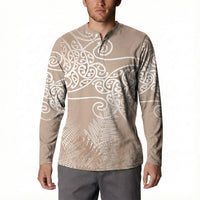Aotearoa Maori Koru Curves Button Sweatshirt Silver Ferns - Mocha LT7 - Polynesian Pride