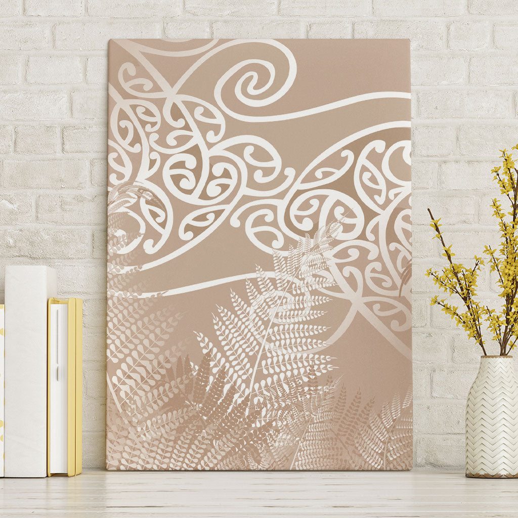 Aotearoa Maori Koru Curves Canvas Wall Art Silver Ferns - Mocha LT7 Without Frame Beige - Polynesian Pride