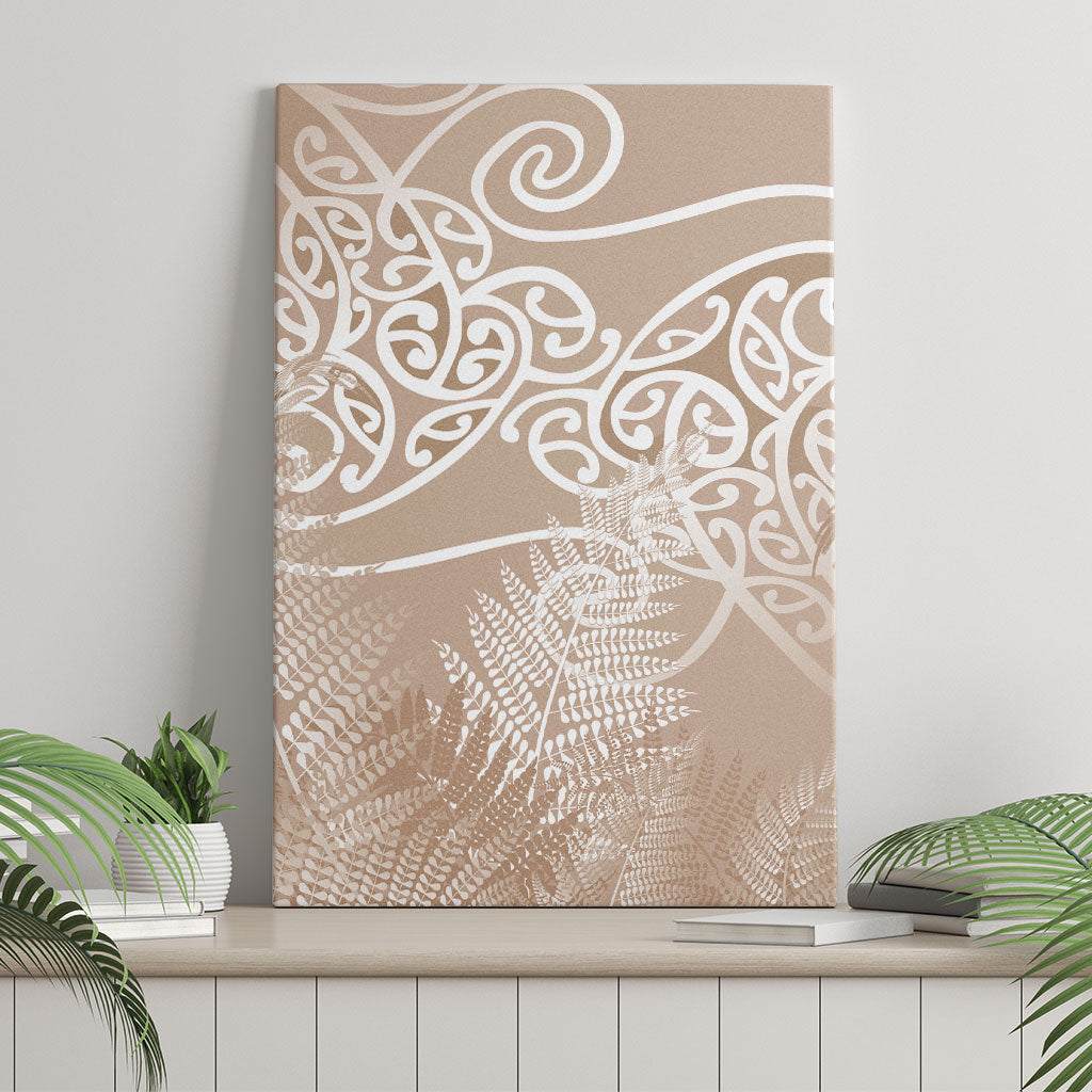 Aotearoa Maori Koru Curves Canvas Wall Art Silver Ferns - Mocha LT7 - Polynesian Pride