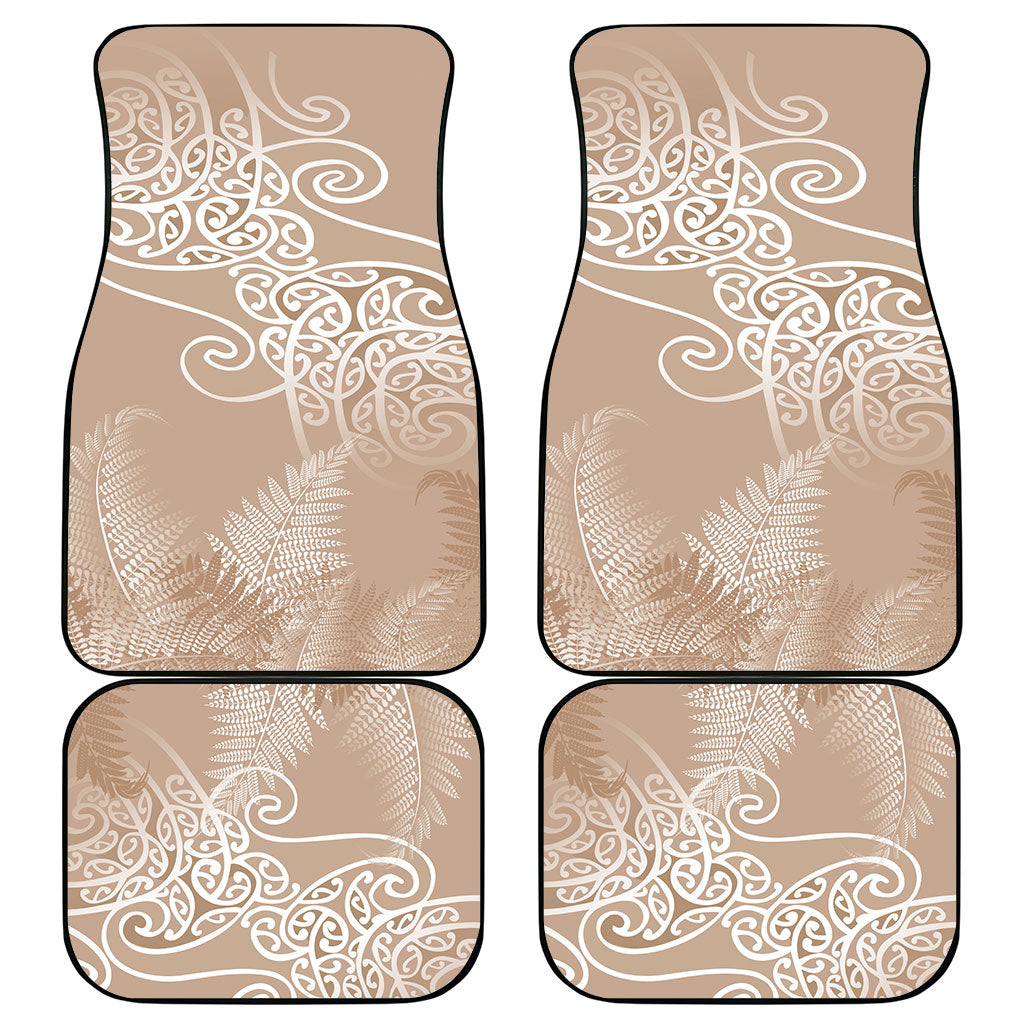 Aotearoa Maori Koru Curves Car Mats Silver Ferns - Mocha LT7 - Polynesian Pride