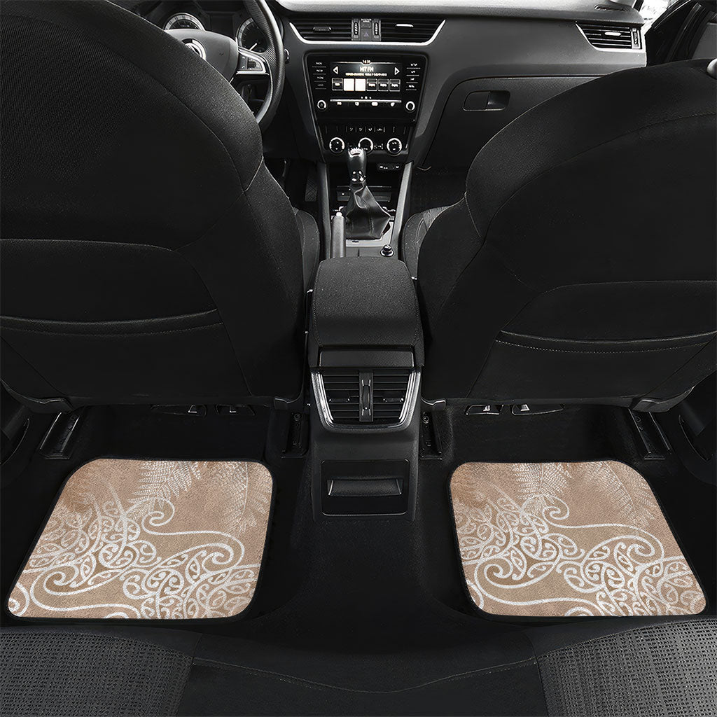Aotearoa Maori Koru Curves Car Mats Silver Ferns - Mocha LT7 Set 2pcs - Back Beige - Polynesian Pride