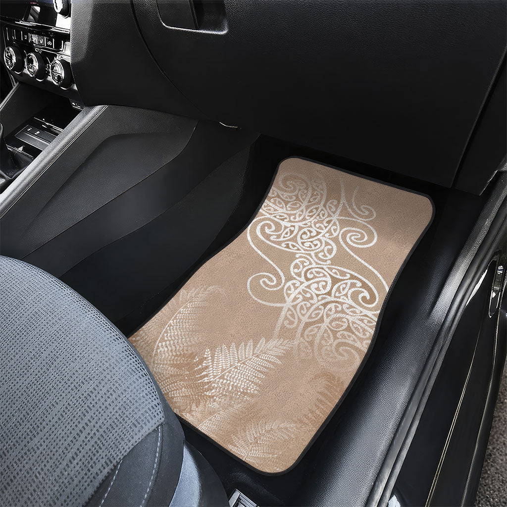 Aotearoa Maori Koru Curves Car Mats Silver Ferns - Mocha LT7 - Polynesian Pride