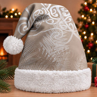 Aotearoa Maori Koru Curves Christmas Santa Hat Silver Ferns - Mocha LT7 With Fur Beige - Polynesian Pride