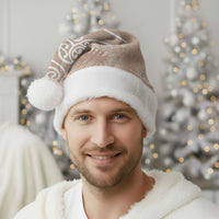 Aotearoa Maori Koru Curves Christmas Santa Hat Silver Ferns - Mocha LT7 - Polynesian Pride