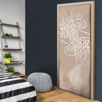 Aotearoa Maori Koru Curves Door Cover Silver Ferns - Mocha LT7 - Polynesian Pride