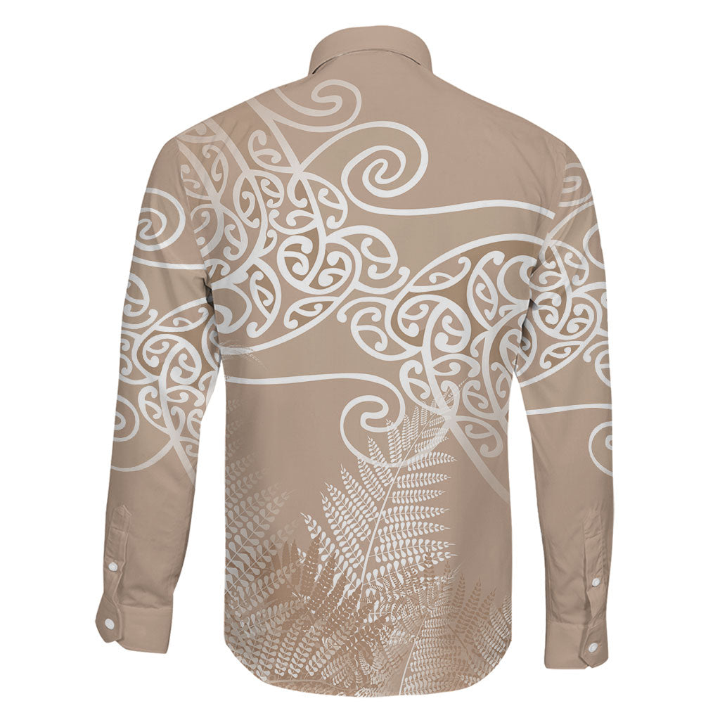 Aotearoa Maori Koru Curves Family Matching Mermaid Dress and Hawaiian Shirt Silver Ferns - Mocha