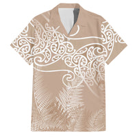 Aotearoa Maori Koru Curves Family Matching Off Shoulder Maxi Dress and Hawaiian Shirt Silver Ferns - Mocha