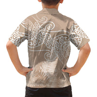 Aotearoa Maori Koru Curves Family Matching Off Shoulder Short Dress and Hawaiian Shirt Silver Ferns - Mocha