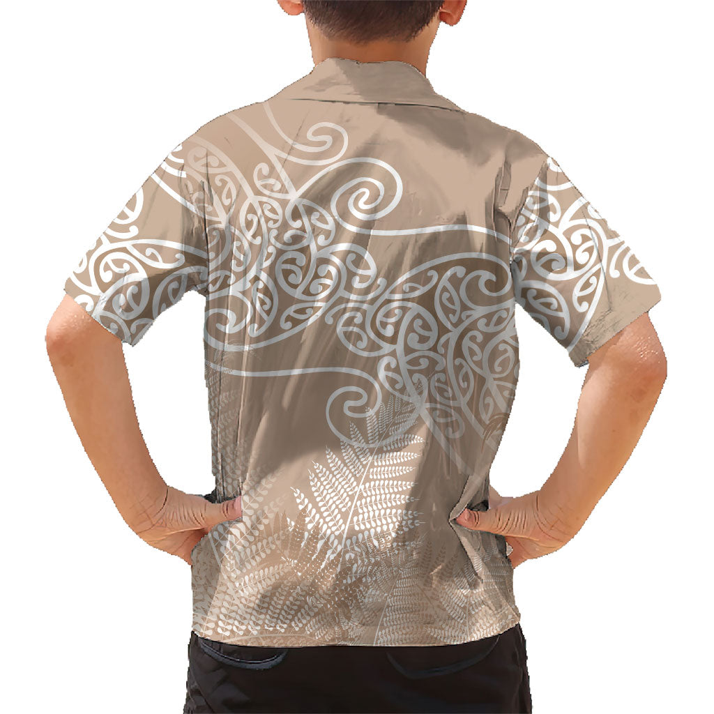 Aotearoa Maori Koru Curves Family Matching Summer Maxi Dress and Hawaiian Shirt Silver Ferns - Mocha