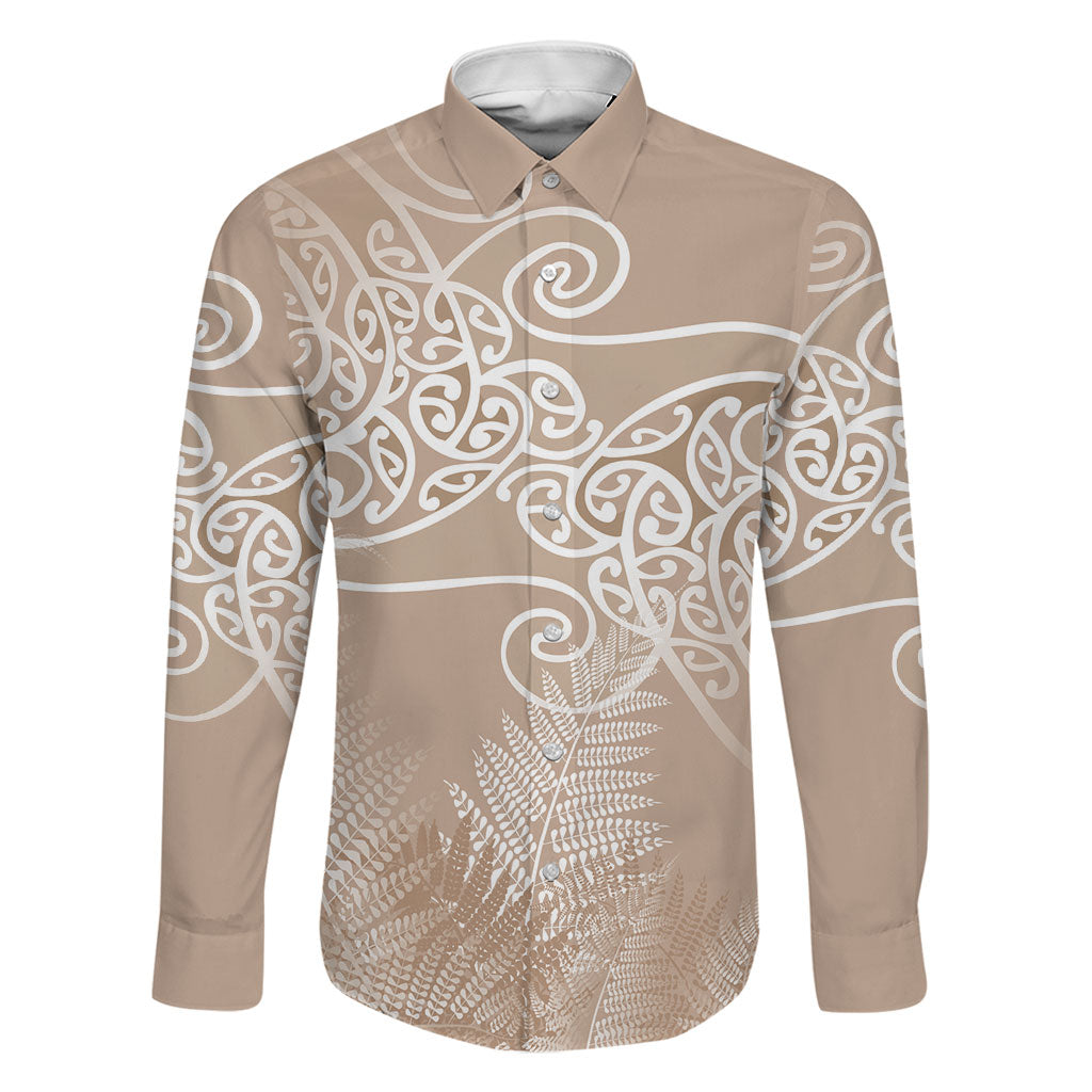 Aotearoa Maori Koru Curves Family Matching Summer Maxi Dress and Hawaiian Shirt Silver Ferns - Mocha