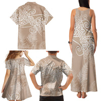 Aotearoa Maori Koru Curves Family Matching Tank Maxi Dress and Hawaiian Shirt Silver Ferns - Mocha