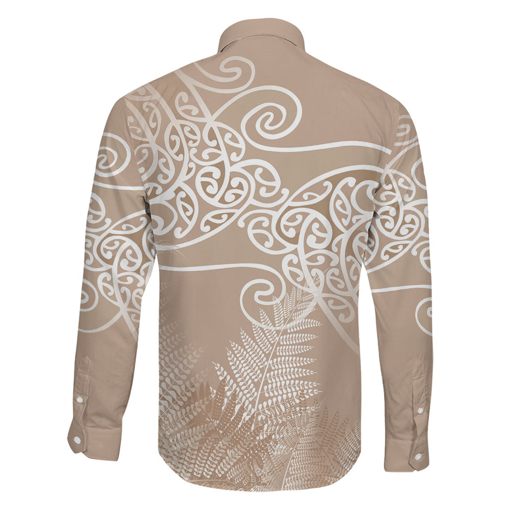 Aotearoa Maori Koru Curves Family Matching Tank Maxi Dress and Hawaiian Shirt Silver Ferns - Mocha