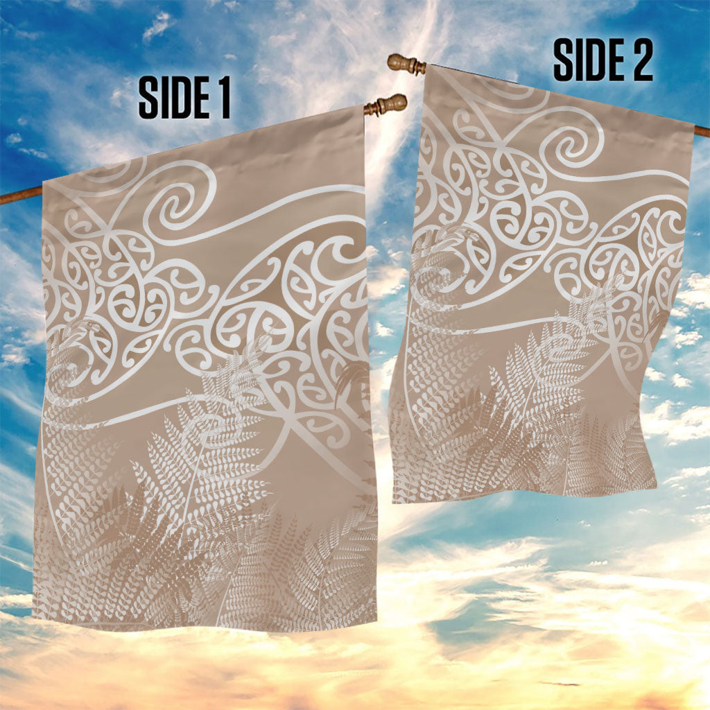 Aotearoa Maori Koru Curves Garden Flag Silver Ferns - Mocha LT7 - Polynesian Pride