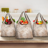 Aotearoa Maori Koru Curves Grocery Bag Silver Ferns - Mocha LT7 3-pack One Size Beige - Polynesian Pride