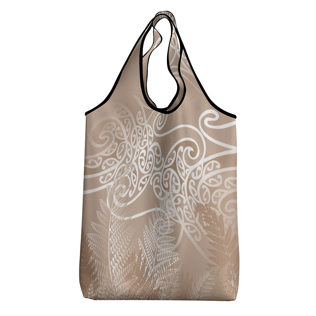 Aotearoa Maori Koru Curves Grocery Bag Silver Ferns - Mocha LT7 - Polynesian Pride