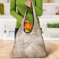 Aotearoa Maori Koru Curves Grocery Bag Silver Ferns - Mocha LT7 - Polynesian Pride