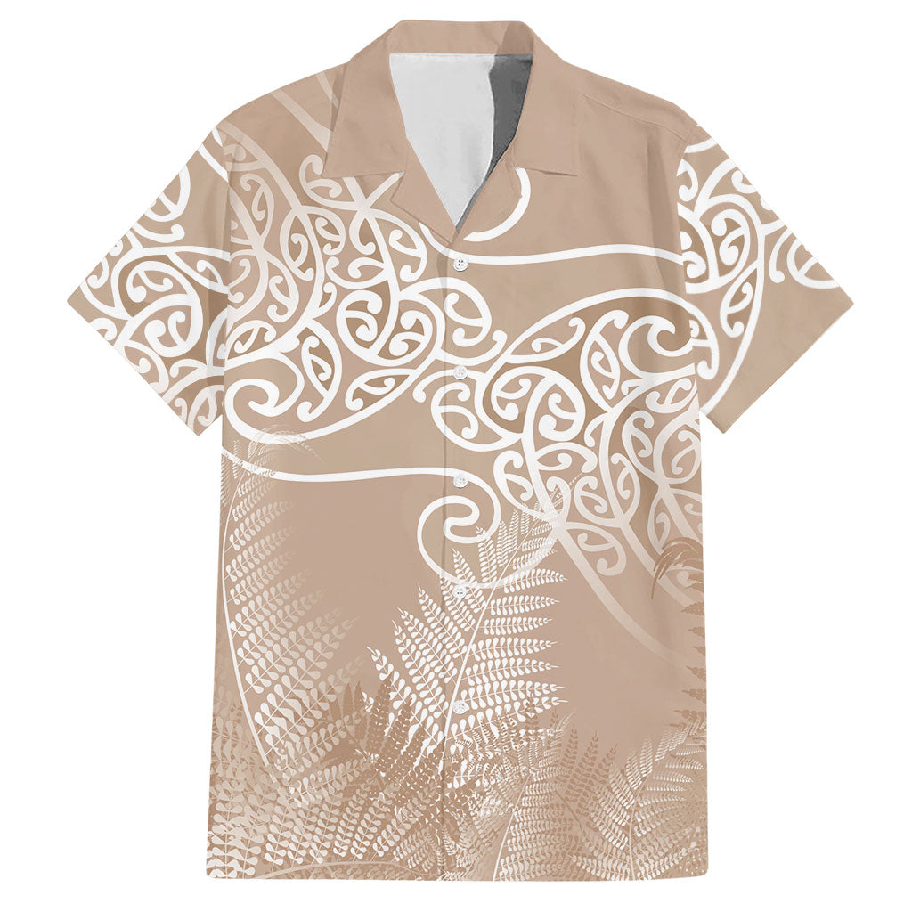 Aotearoa Maori Koru Curves Hawaiian Shirt Silver Ferns - Mocha LT7 Beige - Polynesian Pride