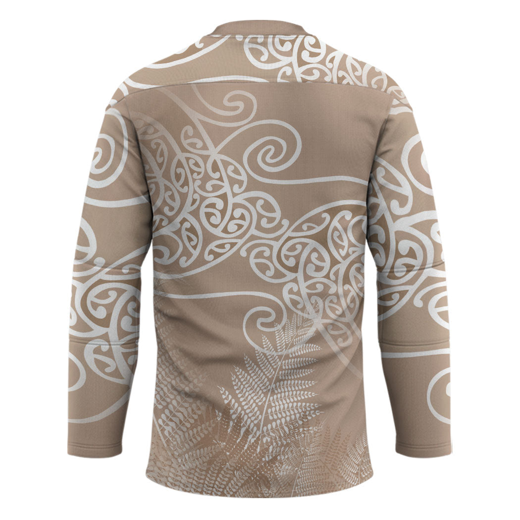 Aotearoa Maori Koru Curves Hockey Jersey Silver Ferns - Mocha LT7 - Polynesian Pride