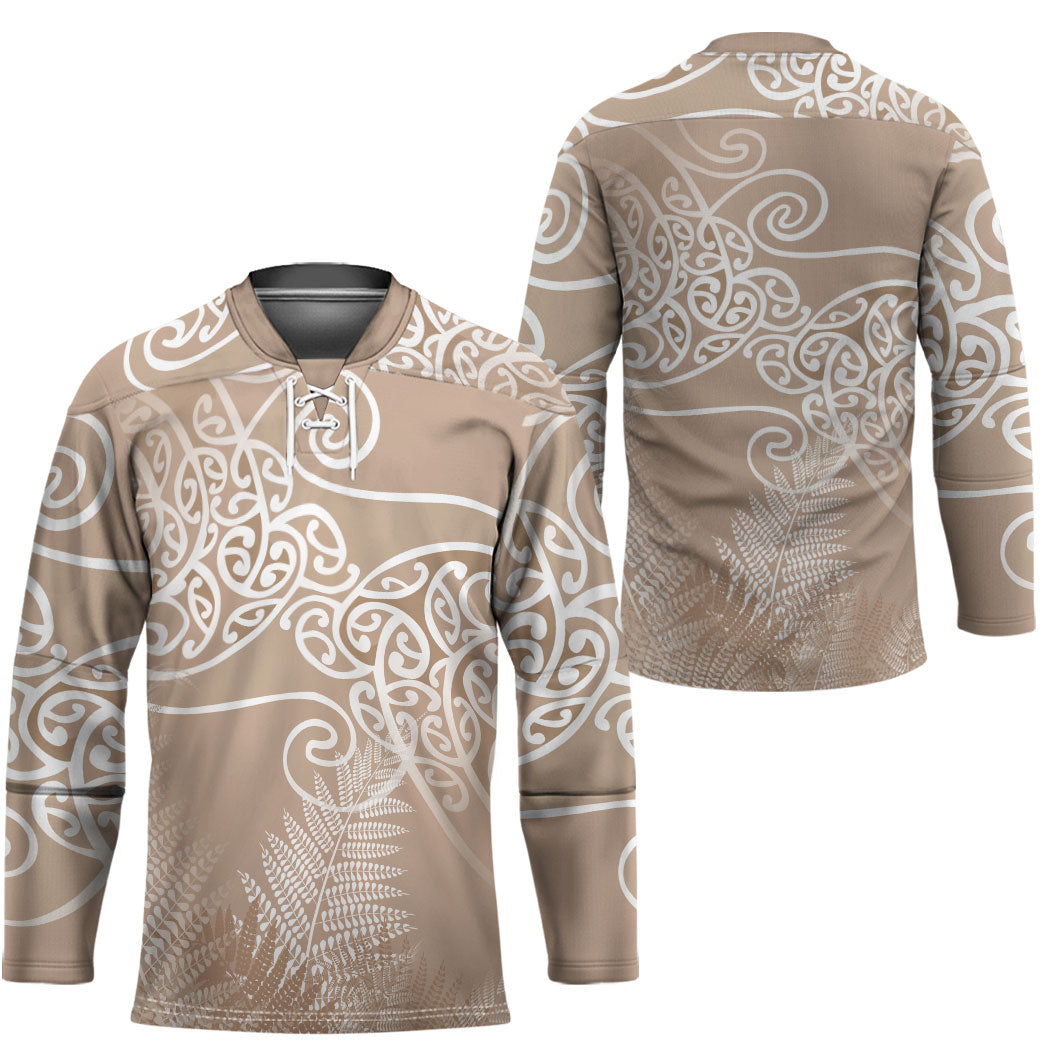 Aotearoa Maori Koru Curves Hockey Jersey Silver Ferns - Mocha LT7 - Polynesian Pride