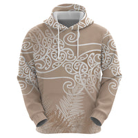 Aotearoa Maori Koru Curves Hoodie Silver Ferns - Mocha LT7 - Polynesian Pride