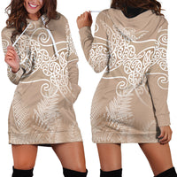 Aotearoa Maori Koru Curves Hoodie Dress Silver Ferns - Mocha LT7 - Polynesian Pride
