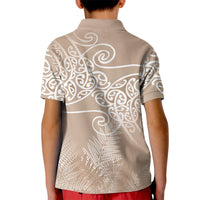 Aotearoa Maori Koru Curves Kid Polo Shirt Silver Ferns - Mocha LT7 - Polynesian Pride