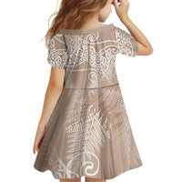 Aotearoa Maori Koru Curves Kid Short Sleeve Dress Silver Ferns - Mocha LT7 - Polynesian Pride