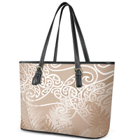 Aotearoa Maori Koru Curves Leather Tote Bag Silver Ferns - Mocha LT7 - Polynesian Pride