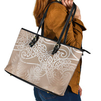 Aotearoa Maori Koru Curves Leather Tote Bag Silver Ferns - Mocha LT7 - Polynesian Pride