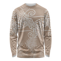 Aotearoa Maori Koru Curves Long Sleeve Shirt Silver Ferns - Mocha LT7 Unisex Beige - Polynesian Pride