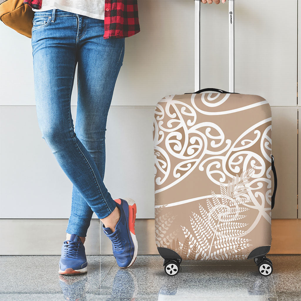 Aotearoa Maori Koru Curves Luggage Cover Silver Ferns - Mocha LT7 - Polynesian Pride