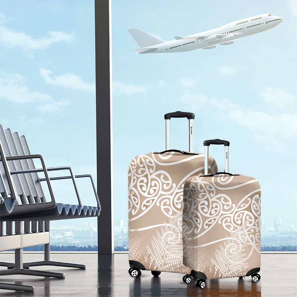 Aotearoa Maori Koru Curves Luggage Cover Silver Ferns - Mocha LT7 - Polynesian Pride