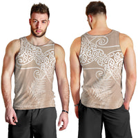 Aotearoa Maori Koru Curves Men Tank Top Silver Ferns - Mocha LT7 - Polynesian Pride