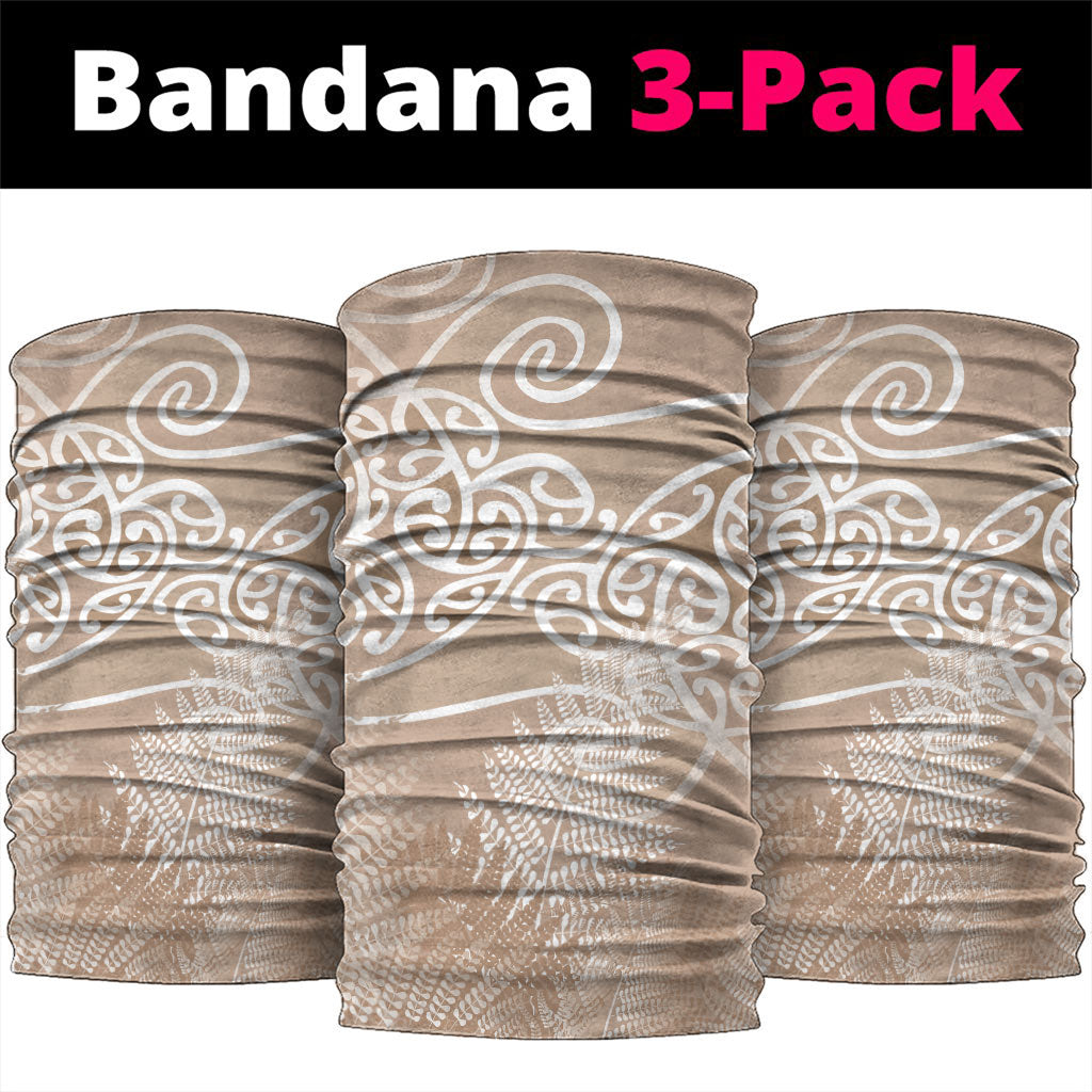 Aotearoa Maori Koru Curves Neck Gaiter Silver Ferns - Mocha LT7 package One Size: 25*50cm Beige - Polynesian Pride