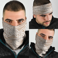 Aotearoa Maori Koru Curves Neck Gaiter Silver Ferns - Mocha LT7 - Polynesian Pride