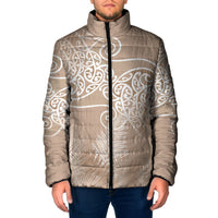 Aotearoa Maori Koru Curves Padded Jacket Silver Ferns - Mocha