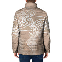 Aotearoa Maori Koru Curves Padded Jacket Silver Ferns - Mocha