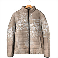 Aotearoa Maori Koru Curves Padded Jacket Silver Ferns - Mocha