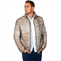 Aotearoa Maori Koru Curves Padded Jacket Silver Ferns - Mocha