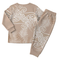 Aotearoa Maori Koru Curves Christmas Pajama Set Silver Ferns - Mocha LT7 - Polynesian Pride