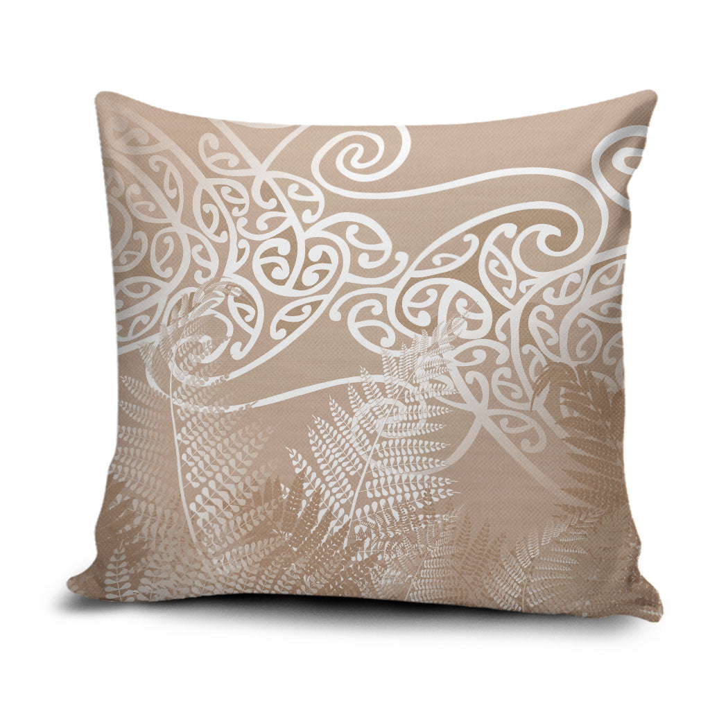 Aotearoa Maori Koru Curves Pillow Cover Silver Ferns - Mocha LT7 Beige - Polynesian Pride