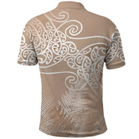 Aotearoa Maori Koru Curves Polo Shirt Silver Ferns - Mocha LT7 - Polynesian Pride