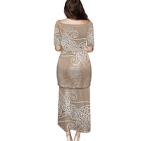 Aotearoa Maori Koru Curves Puletasi Silver Ferns - Mocha LT7 - Polynesian Pride