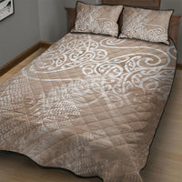 Aotearoa Maori Koru Curves Quilt Bed Set Silver Ferns - Mocha
