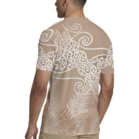 Aotearoa Maori Koru Curves Rugby Jersey Silver Ferns - Mocha LT7 - Polynesian Pride