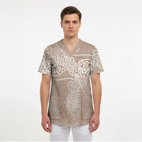 Aotearoa Maori Koru Curves Scrub Top Silver Ferns - Mocha