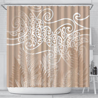 Aotearoa Maori Koru Curves Shower Curtain Silver Ferns - Mocha LT7 - Polynesian Pride
