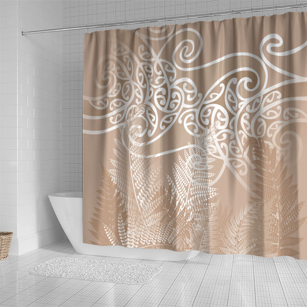 Aotearoa Maori Koru Curves Shower Curtain Silver Ferns - Mocha LT7 - Polynesian Pride